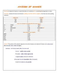 Adverbs of Manner: Formation and Usage