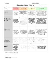Reaction Paper Rubric