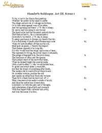 Hamlet's Soliloquy, Act III, Scene i