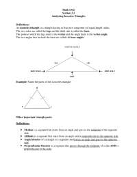 Math 1312 Section 3.3 Analyzing Isosceles Triangles Definitions