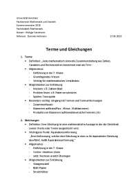 Handout - Terme und Gleichungen
