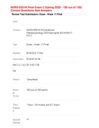 NURS 6501N Final Exam 3 (Spring 2020 - 100 out of 100) Correct Questions And Answers