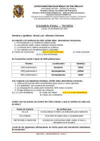 Examen final de teoría de Biología - Universidad Nacional Mayor de San Marcos