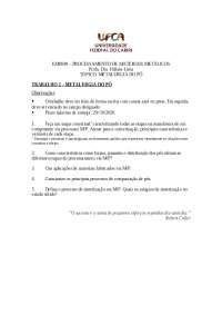 Lista de exercicios - Metalurgia do pó