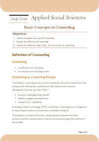 Basic Concepts in Counseling - study guide