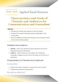 Clientele for Communication and Journalism - study guide