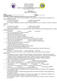 PRE-ASSESSMENT PRACTICAL RESEARCH 2 | Exams Earth science - Docsity