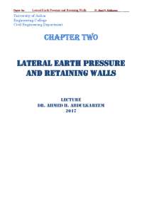 LATERAL EARTH PRESSURE And RETAining wALLS | Study notes Construction ...