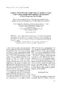 Synthesis of High-MW Poly(vinyl alcohol) with Varying Tacticities via Photo-Emulsion Copol