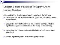 Chapter 2: Role of Logistics in Supply Chains