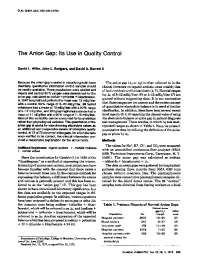 The Anion Gap: Its Use in Quality ContrOl