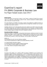 Examiner's Report for F4 (BWA) Corporate & Business Law June 2017