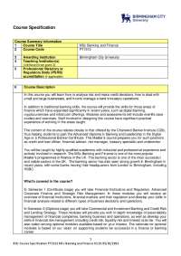 Birmingham City University's MSc Banking and Finance: Course, Outcomes, Assessment