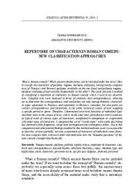 New Classification of Roman Comedy Characters: A Study on Contrasts and Correspondences