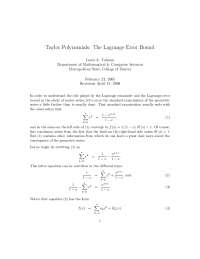 Taylor Polynomials: The Lagrange Error Bound