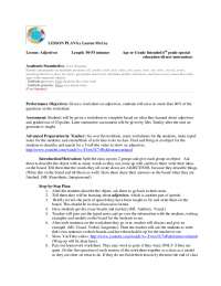 Adjectives Lesson Plan for 6th Grade Special Education: Identifying and Using Adjectives