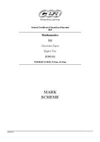 GCSE Mathematics Mark Scheme for Higher Tier Calculator Paper M4 Exam in 2019