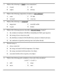 Multiple Choice Chemistry Questions