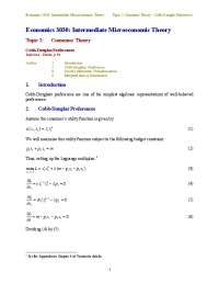 Consumer Theory – Cobb-Douglas Preferences