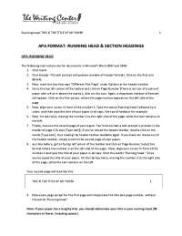 APA Formatting: Running Head and Section Headings