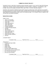 Computer Science Project: Assignments in Word Processing, Database, Spreadsheet, and Inter