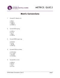 CLPNA Metric Conversions Quiz 2: Answers and Explanations