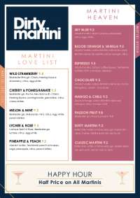Martini Love List: Cocktail Prices and Ingredients