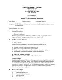 Advanced Financial Management: FIN 4743 Syllabus from University of Arkansas - Fort Smith