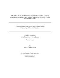 Comparing Duty-Based Ethics in Crisis Communication: Non-Profit vs For-Profit
