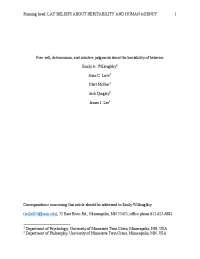 Beliefs about Heritability, Free Will, and Human Agency: A Behavioral Genetics Approach
