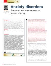 Anxiety disorders – assessment and management in general ...
