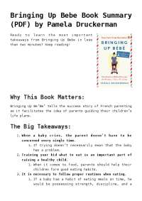 Bringing Up Bebe Book Summary (PDF) by Pamela Druckerman