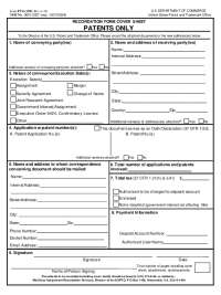 Patent Assignment Recordation Form Cover Sheet