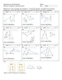 Similar Triangles – Show all work! Per ___ Date ______ ...