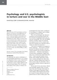 US Psychologists and Torture: A Hidden Policy in the Middle East