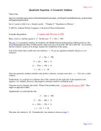 Quadratic Equation, A Geometric Solution
