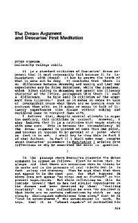 A Critique of Descartes' Dream Argument: Self-Contradiction and the Nature of Dreams