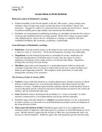 Sociology 310 Spring 2015 Lecture Notes on Emile Durkheim ...