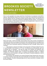 BROOKES SOCIETY NEWSLETTER