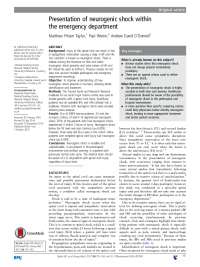Neurogenic Shock in the Emergency Department: Identification and Characteristics
