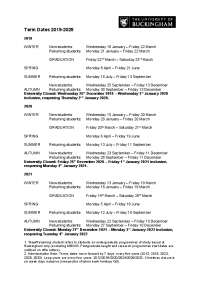 Buckingham University Term Dates for Undergraduate Students (2019-2025)