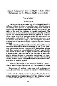 Capital Punishment and the Right to Life: Some Reflections on ...