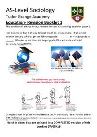 AS-Level Sociology Revision Booklet: Education with Methods in Context