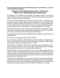 Philippines' Successful Sustainability Dollar Global Bonds: 5, 10.5, and Debut 25-Year