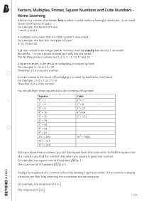 Factors, Multiples, Primes, Square Numbers and Cube Numbers