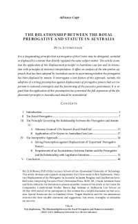 The Displacement Principle: Royal Prerogative and Statute in Australia