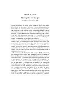 Mass Spectra and Isotopes: Francis W. Aston's Nobel Lecture on Atomic Weights and Isotopes