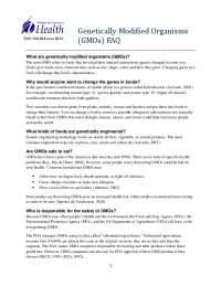 Genetically Modified Organisms (GMOs) FAQ