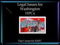 Legal Issues for Washington HPCs: Police Power, Land Use, and Property Rights