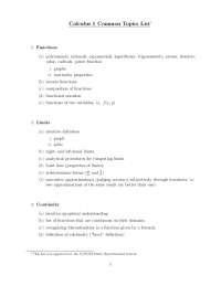 Calculus 1 Common Topics List1